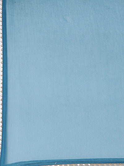 Neerus Blue Regular Straight Colourblocked Kurta And  Trousers With Dupatta
