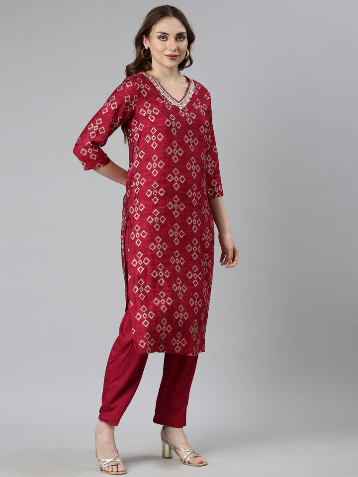 Neerus Pink printed chevron suit set - back view