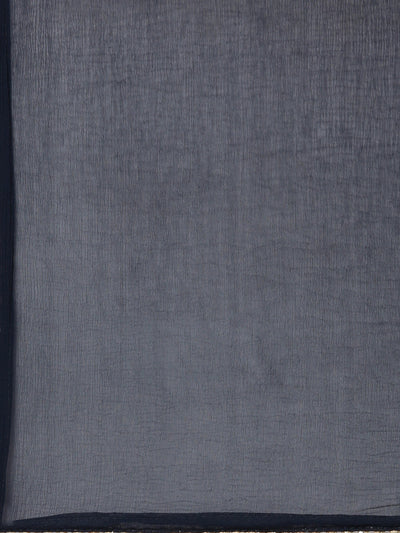 Neerus Blue Panelled Straight Chevron Kurta And  Trousers With Dupatta