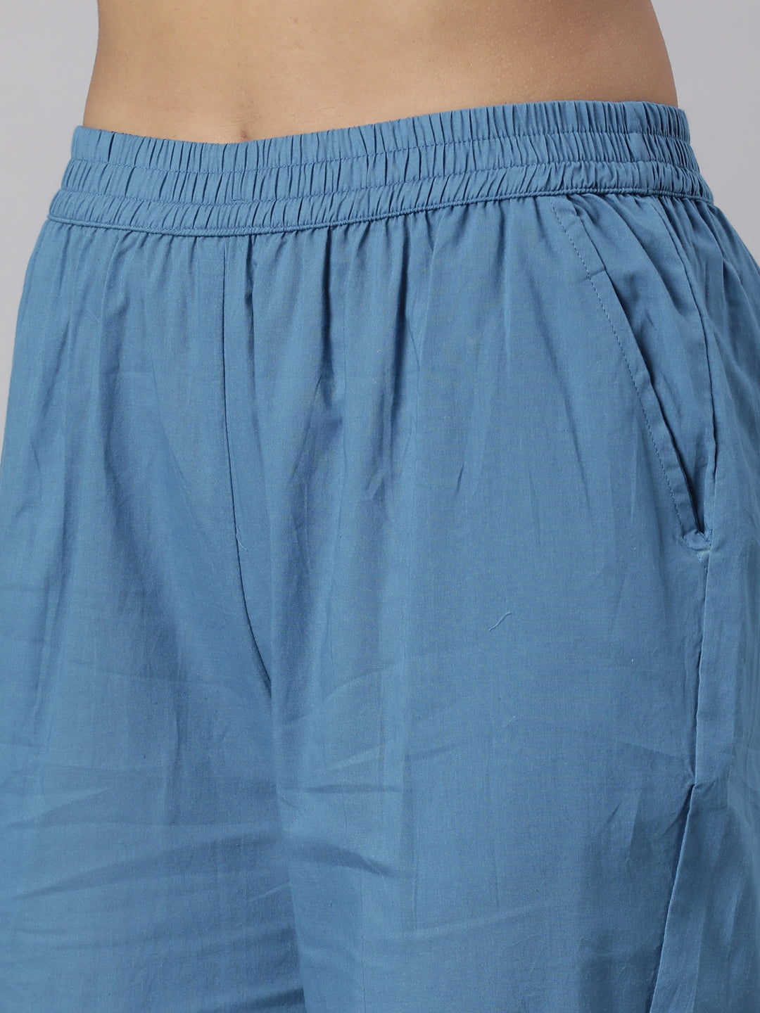 Neerus Blue Panelled Straight Printed Kurta And Trousers With Dupatta