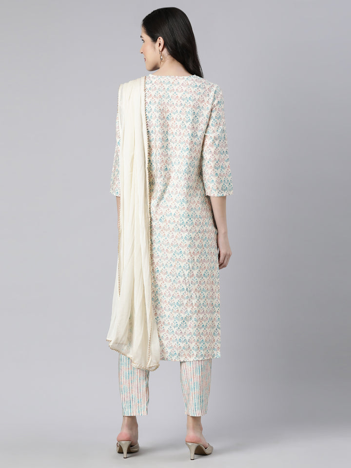 Neerus Blue printed floral suit set - side view