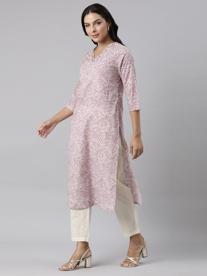 Neerus Purple printed straight suit set with dupatta - back view