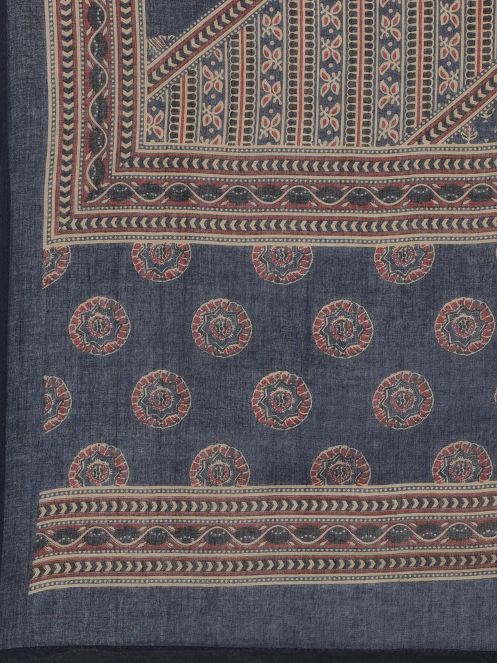 Neerus Navy Blue Printed Anarkali Kurta and Trousers With Dupatta