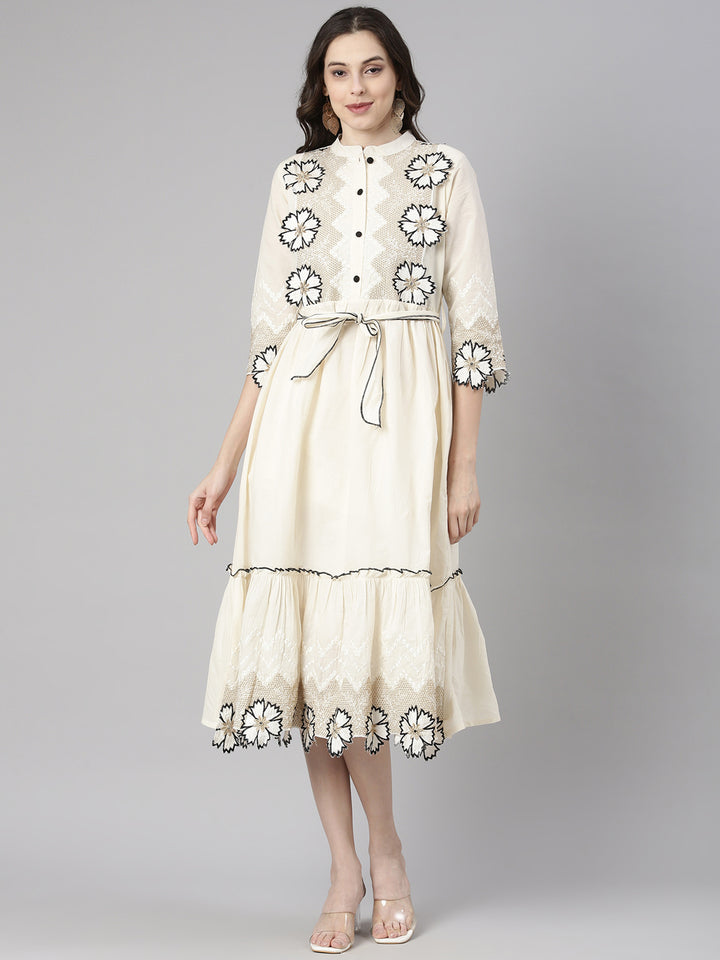 Neerus Cream Casual Solid Anarkali Kurtas