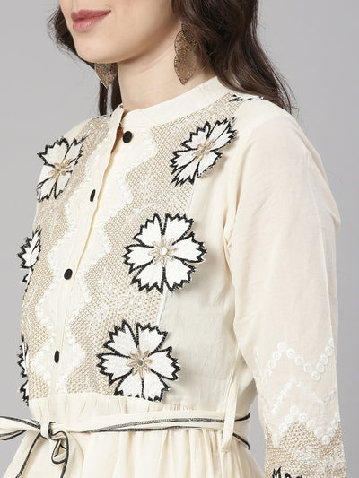 Neerus Cream Casual Solid Anarkali Kurtas