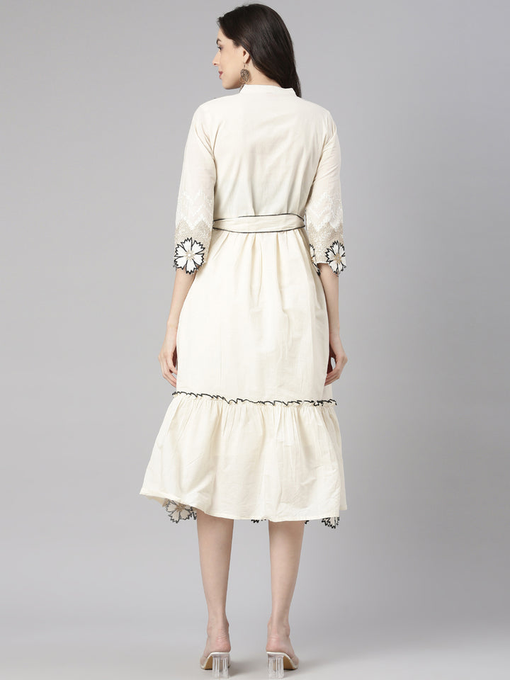 Neerus Cream Casual Solid Anarkali Kurtas