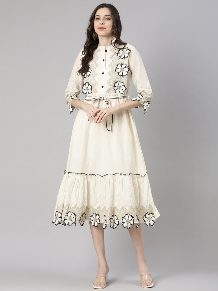 Neerus Cream Casual Solid Anarkali Kurtas