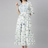 Neerus White Casual Maxi Floral Dresses