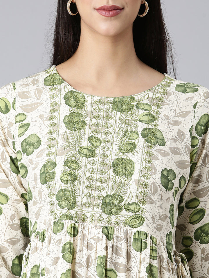 Neerus Cream Casual Floral Maxi Dresses