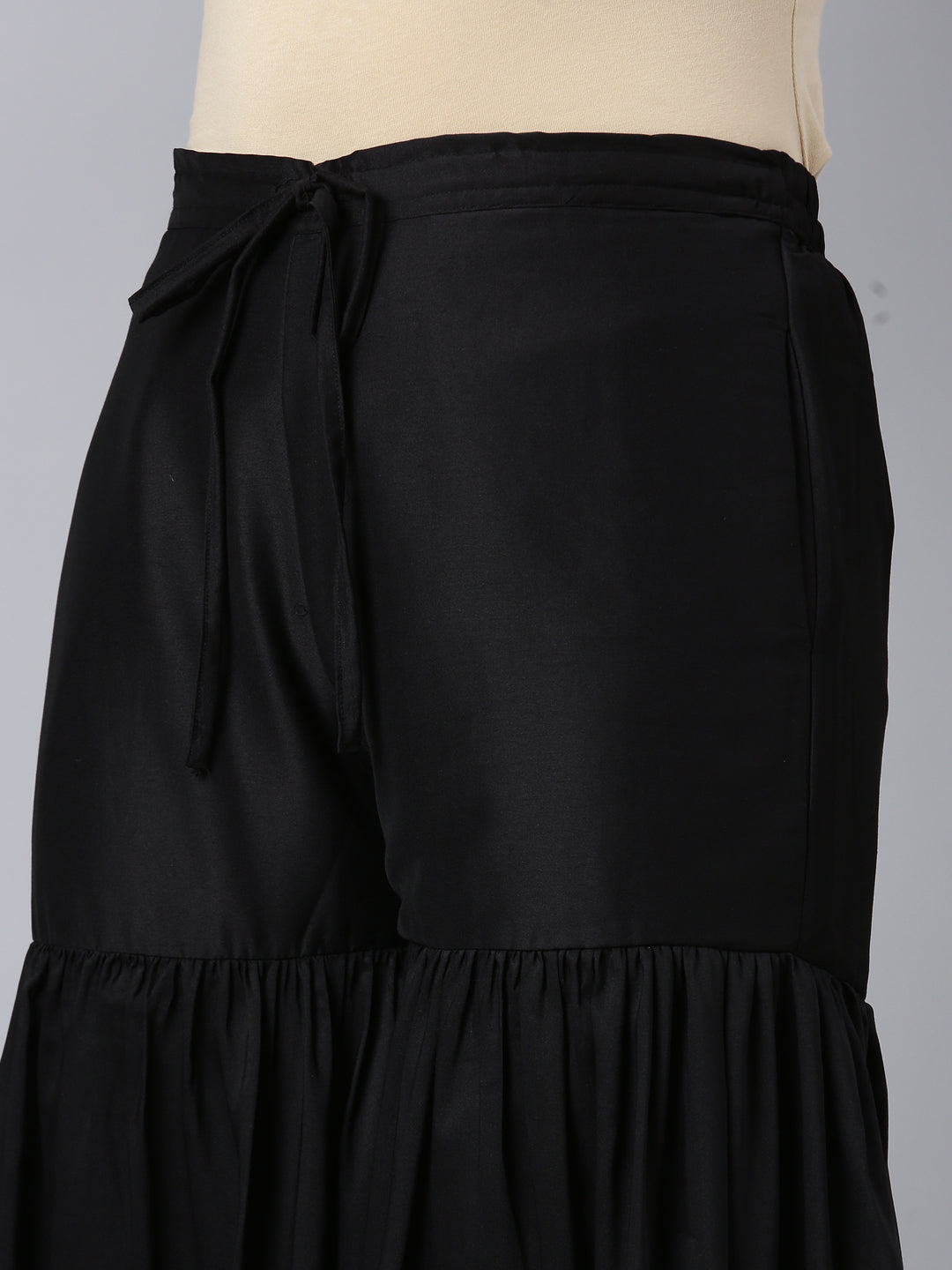 Neerus Black silk printed kurta sharara set - detail view 3