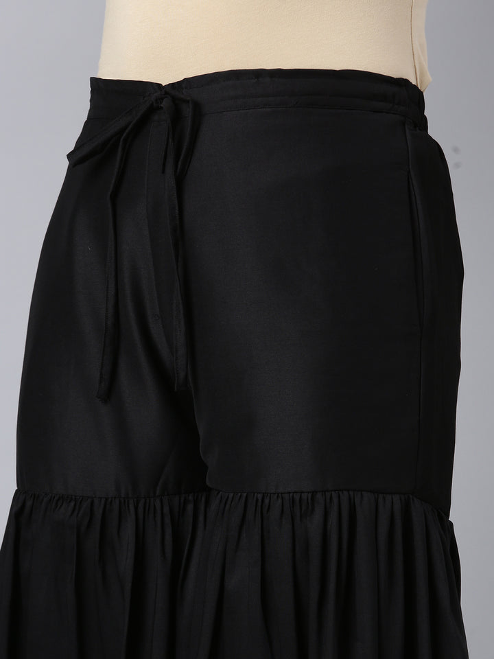 Neerus Black silk printed kurta sharara set - detail view 3