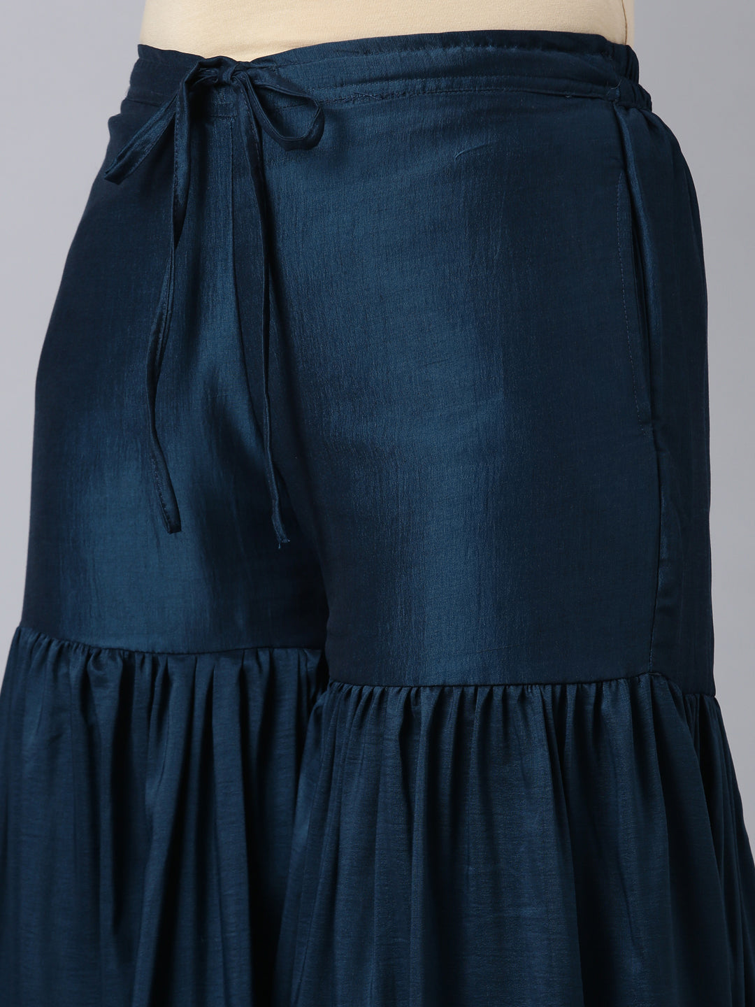 Neerus Blue silk printed kurta sharara set - detail view 3