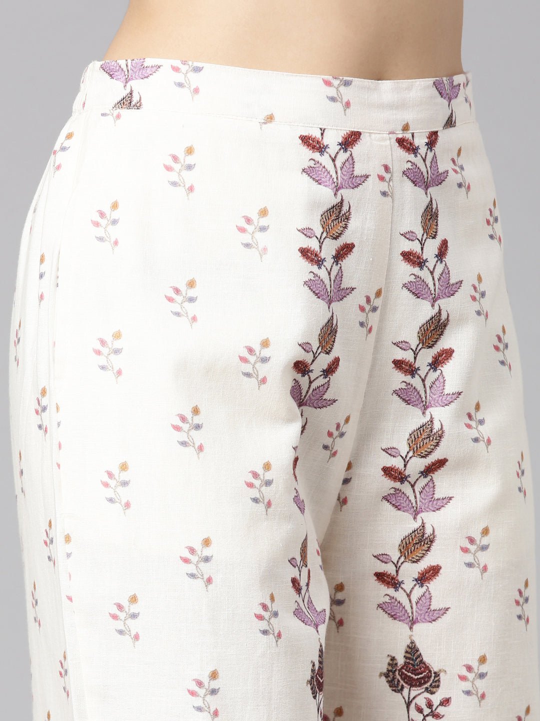 Neerus Lavender Regular Straight Floral Top And Trousers
