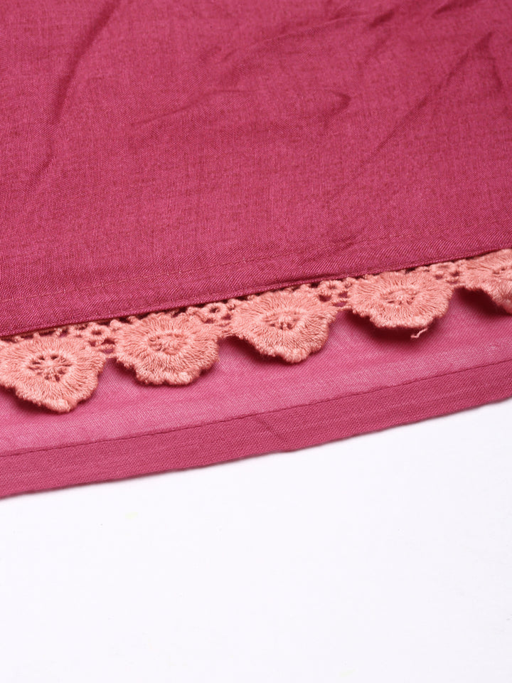 Neerus Magenta Flared Casual Floral Dresses