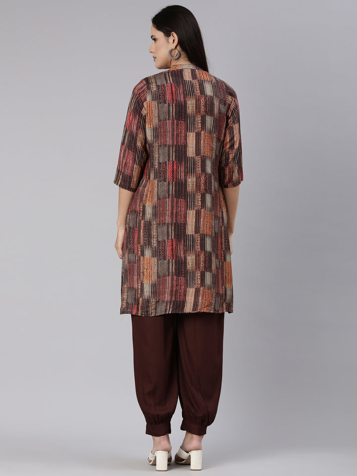 Neerus Brown Regular Straight Solid Co-Ords Set