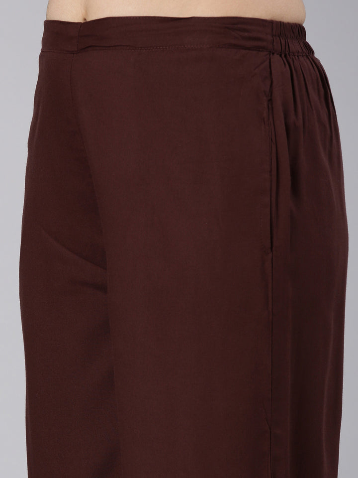 Neerus Brown Regular Straight Solid Co-Ords Set