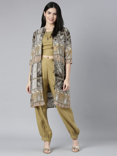 Neerus Beige Regular Straight Paisley Top And Salwar