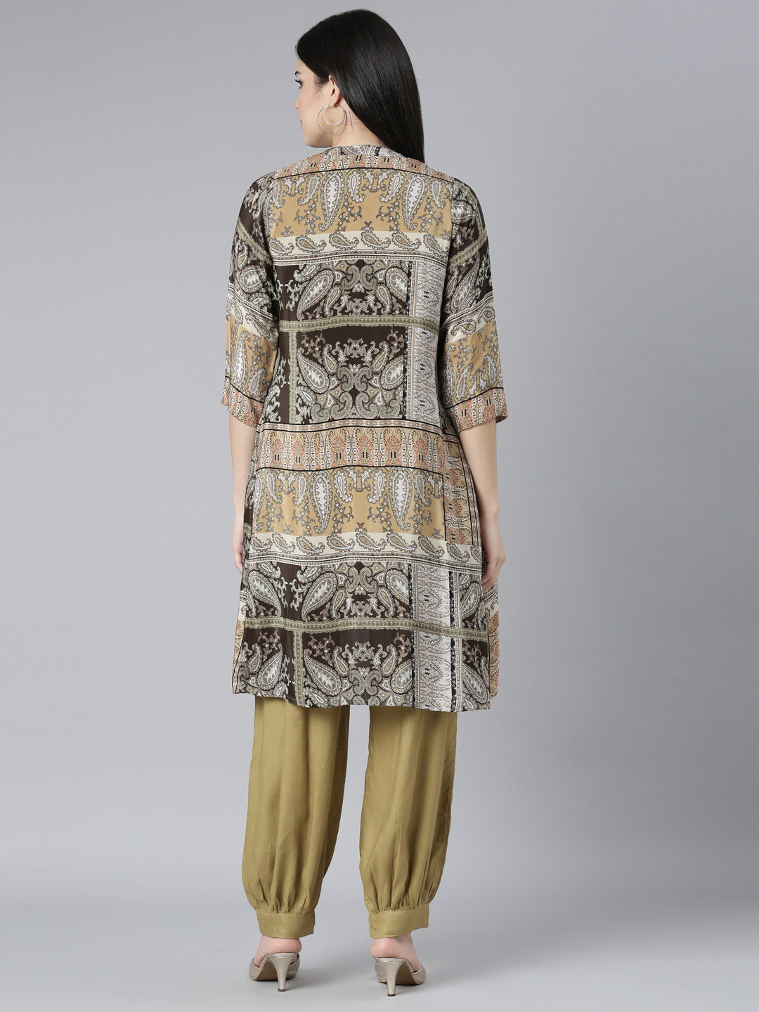 Neerus Beige Regular Straight Paisley Top And Salwar