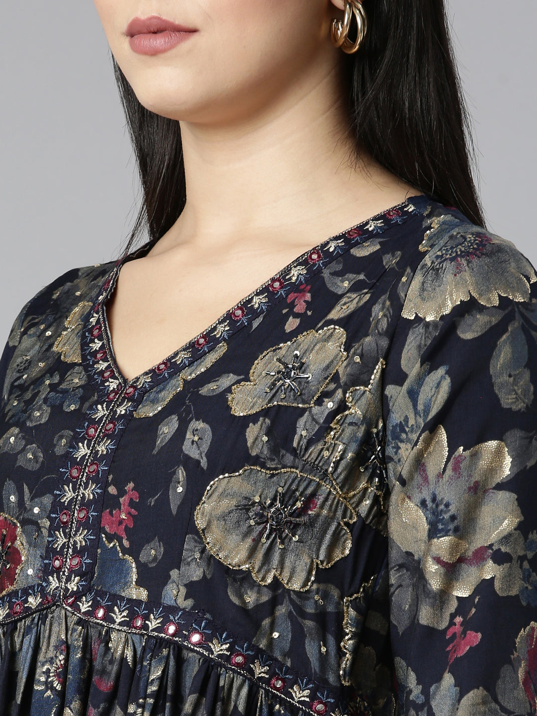 Neerus Blue Georgette Printed Kurta Set - detail view 1