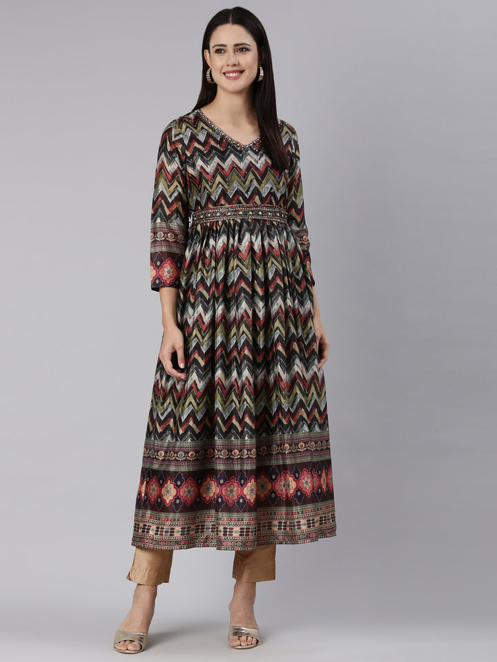 Neerus Multi Straight Casual Chevron Dress
