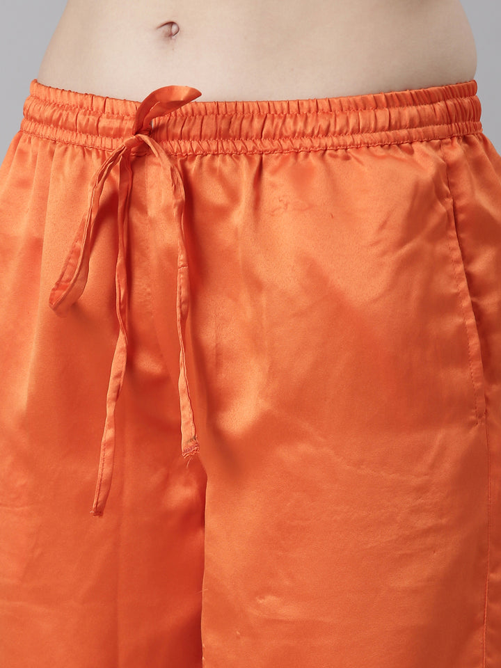 Neerus Orange Pleated Straight Floral Kurta And Salwar With Dupatta