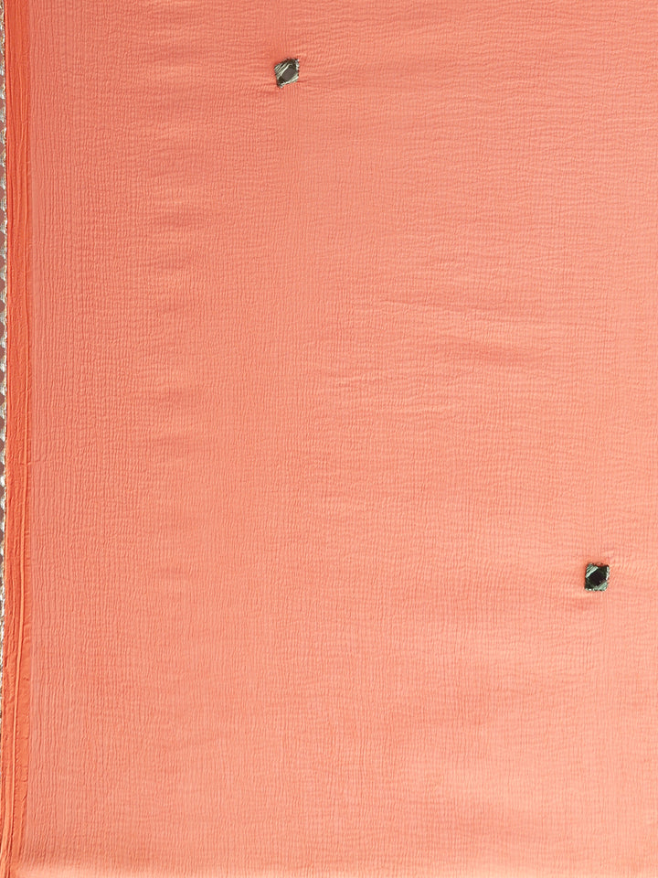 Neerus Orange Pleated Straight Floral Kurta And Salwar With Dupatta