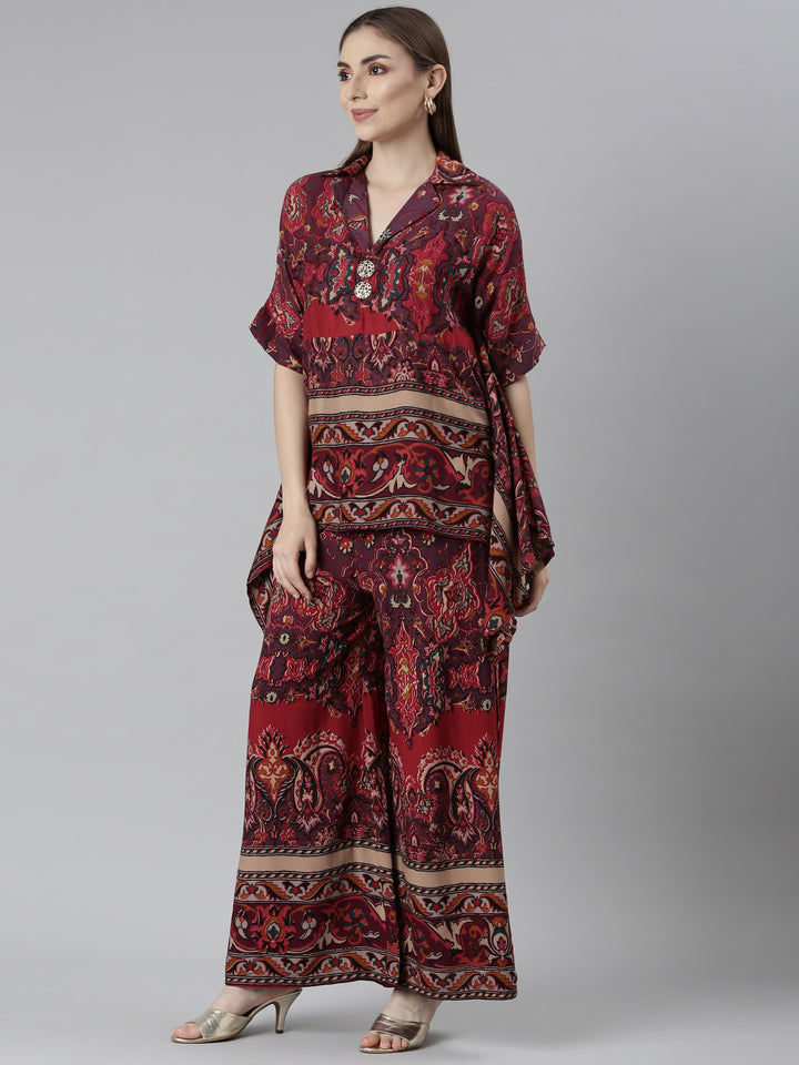 Neerus Rust Regular Straight Floral Co-Ords Set