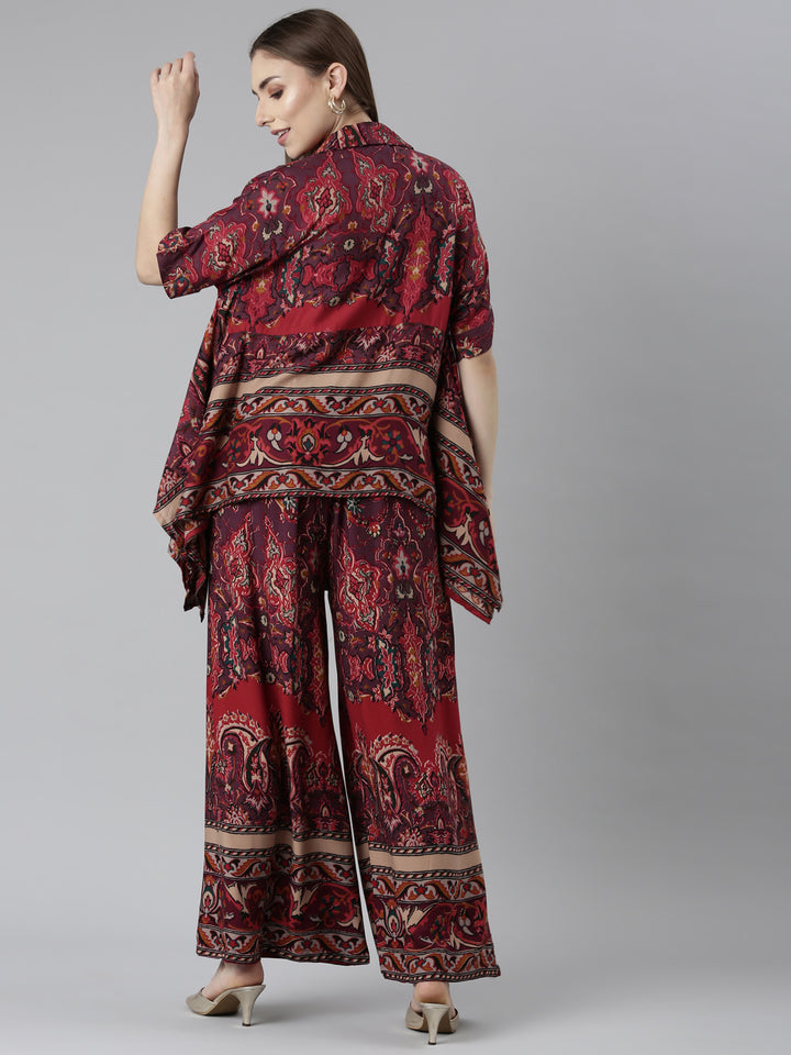 Neerus Rust Regular Straight Floral Co-Ords Set