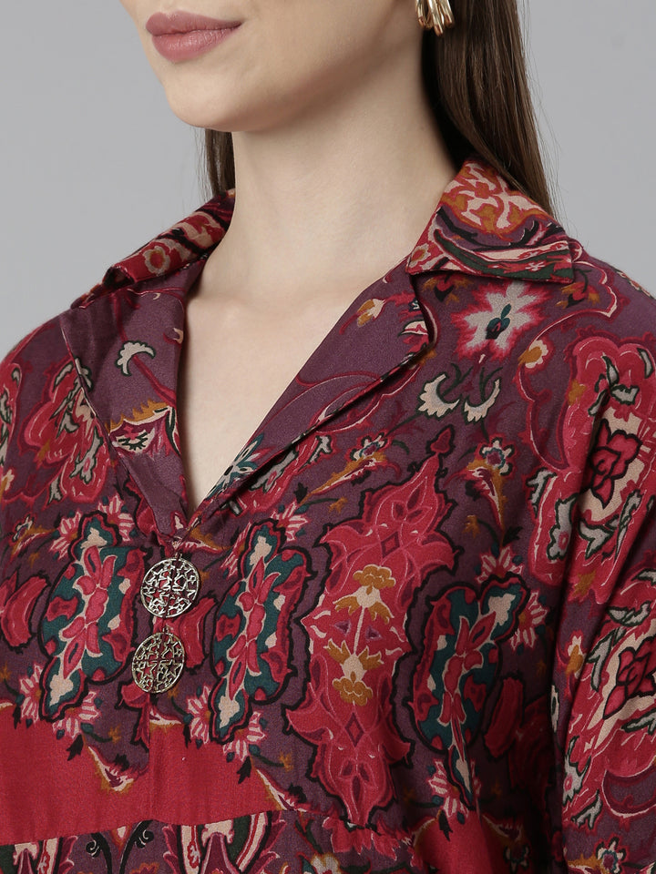 Neerus Rust Regular Straight Floral Co-Ords Set