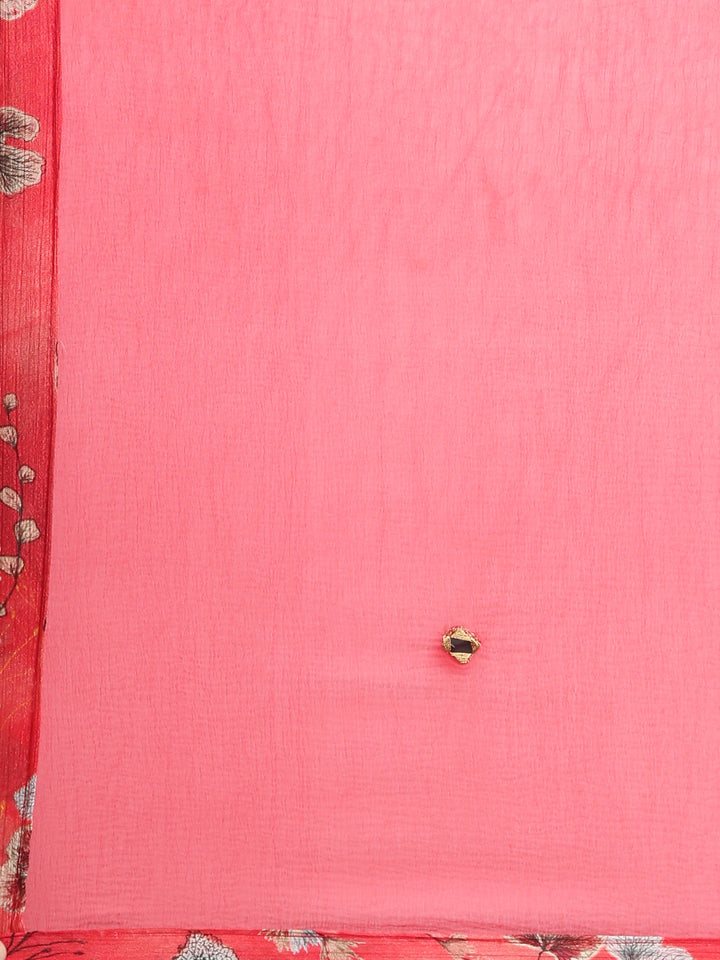 Neerus Red Pleated Straight Printed Kurta And Salwar With Dupatta