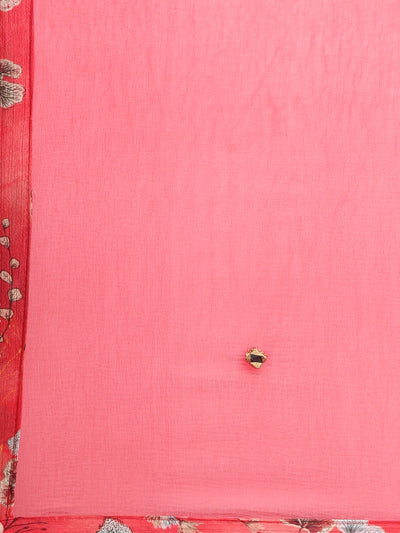 Neeru's Red Pleated Straight Printed Kurta And Salwar With Dupatta