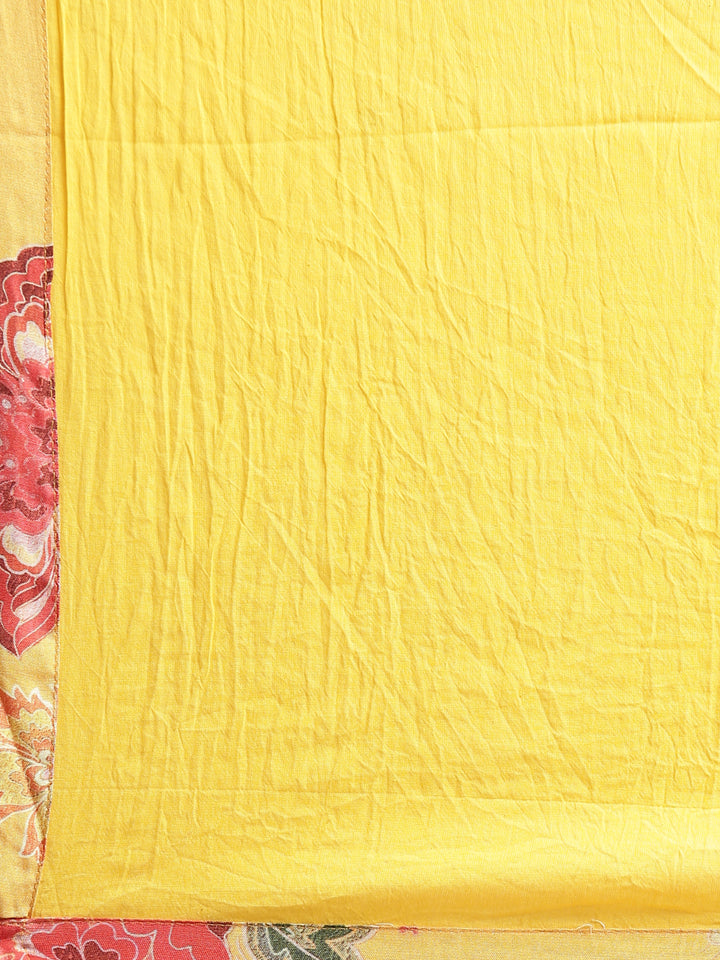 Neerus Mustard Pleated Straight Floral Readymade suits