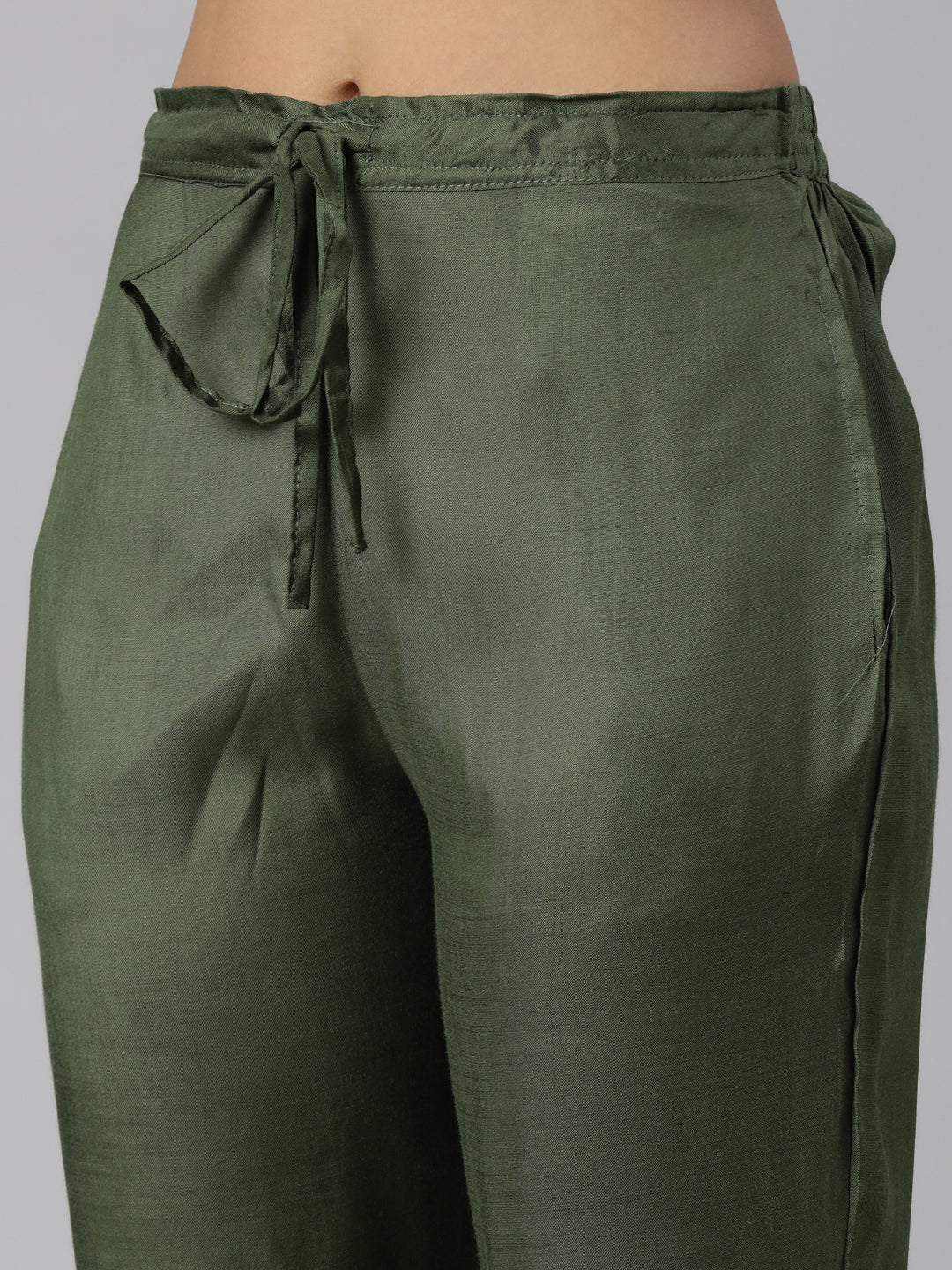 Neeru's Mehadi Green Regular Straight Floral Kurta And Trousers With Dupatta