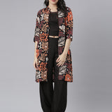 Neerus Black Regular Straight Tribal Top And Salwar With Jacket