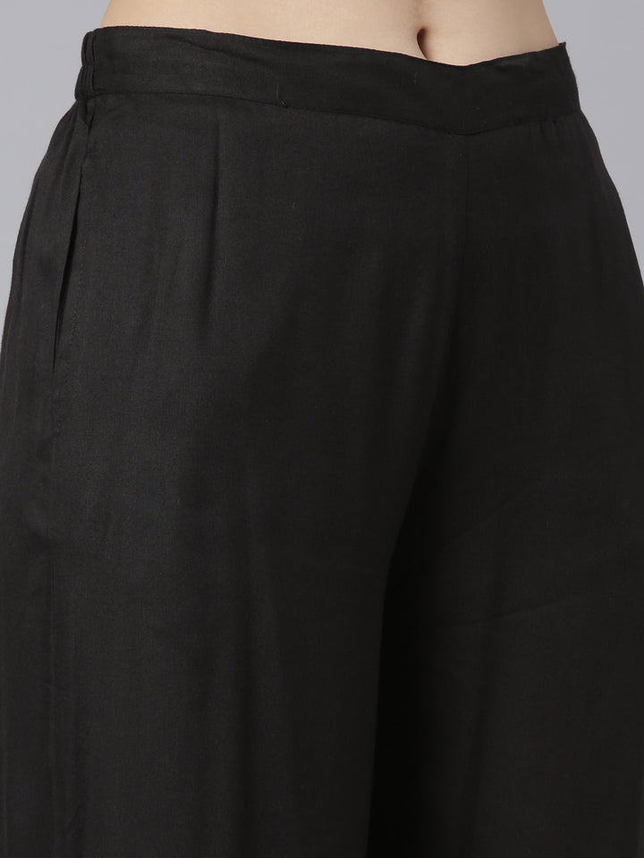 Neerus Black Regular Straight Tribal Top And Salwar With Jacket