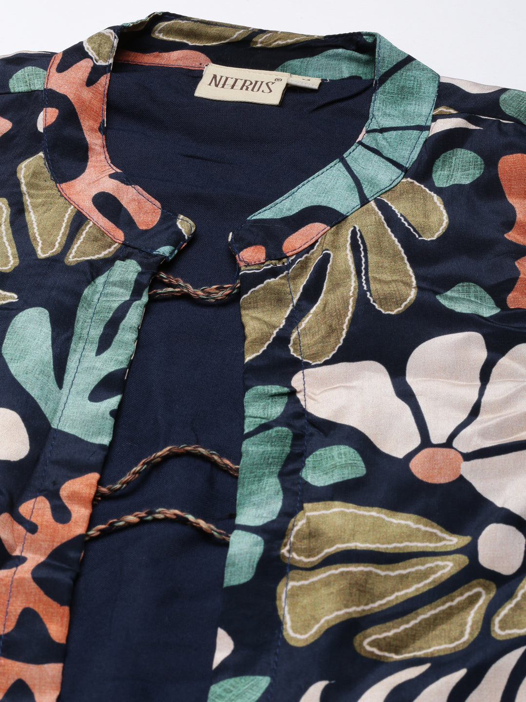 Neerus Navy Blue Regular Straight Tribal Top And Salwar With Jacket