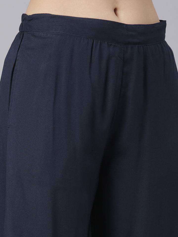 Neerus Navy Blue Regular Straight Tribal Top And Salwar With Jacket