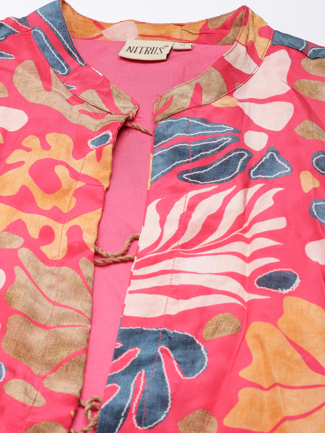 Neerus Pink Regular Straight Tribal Top And Salwar With Jacket