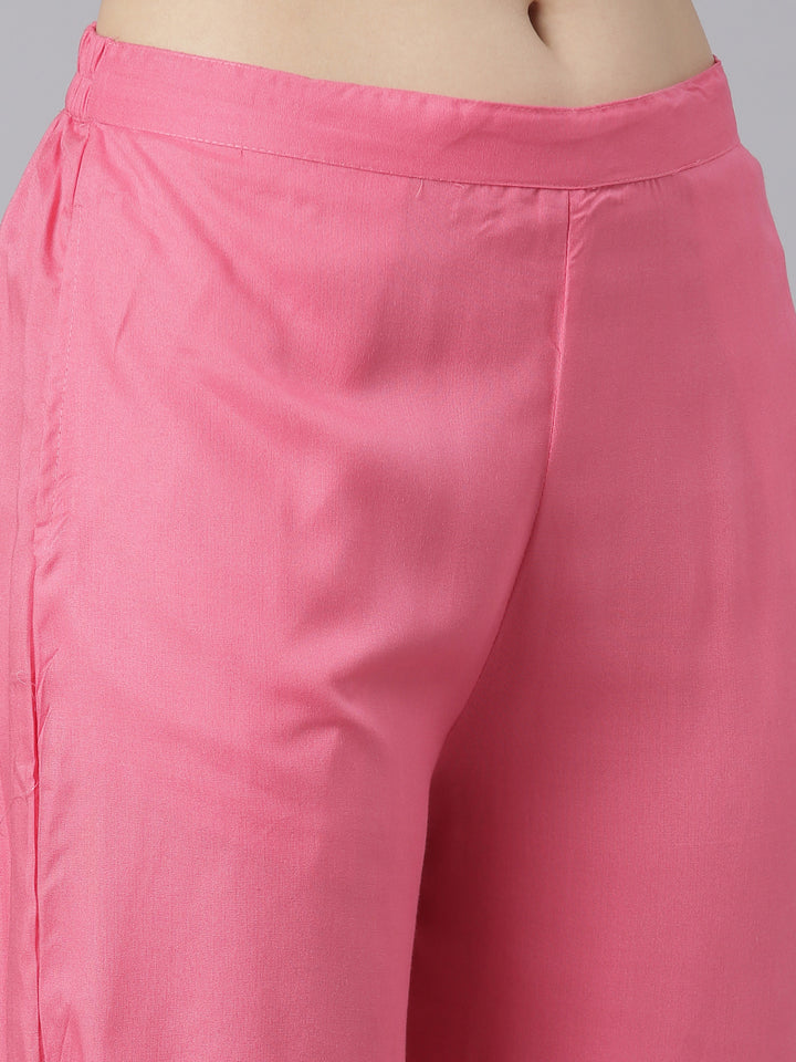 Neerus Pink Regular Straight Tribal Top And Salwar With Jacket