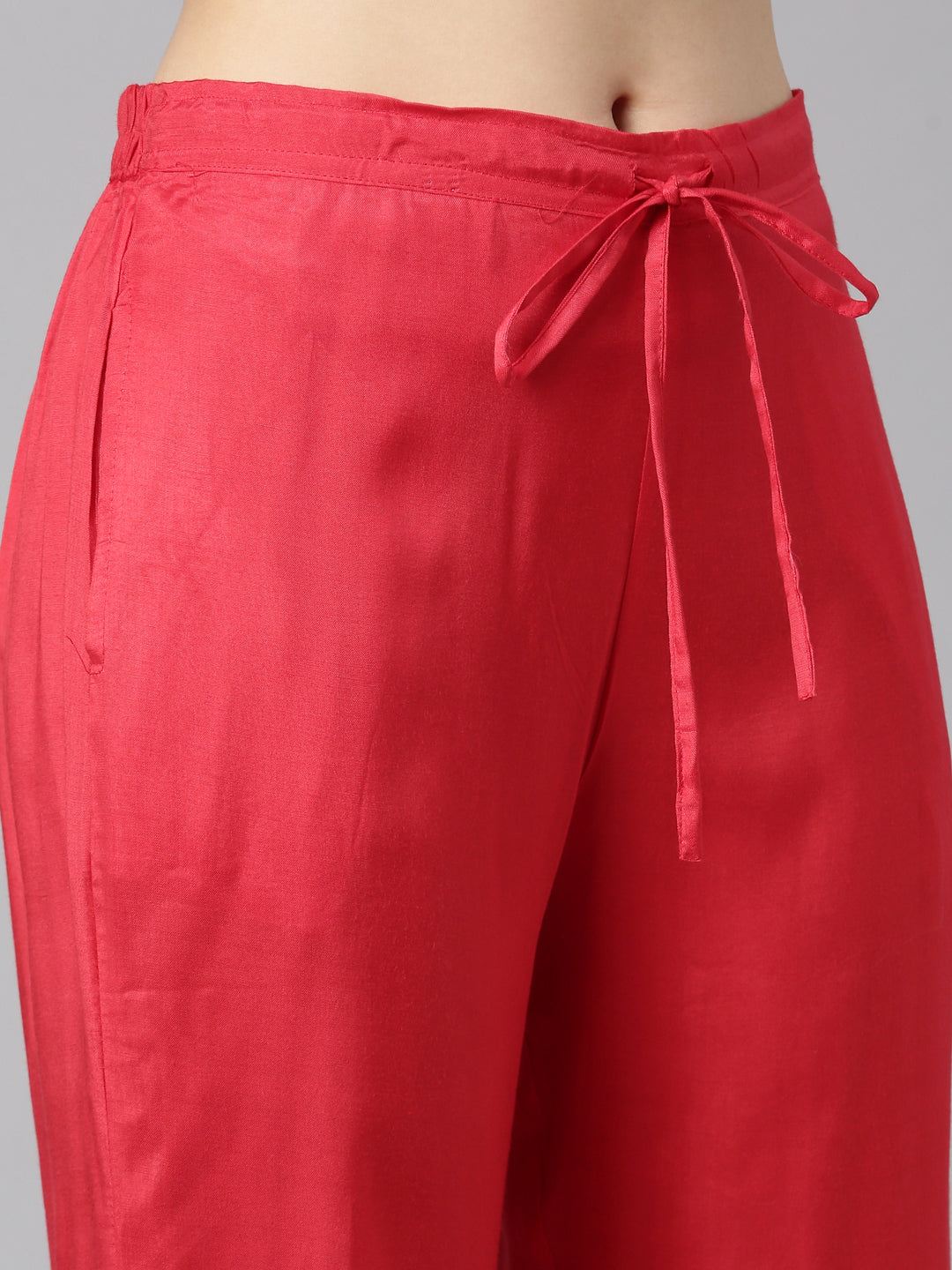 Neerus Red floral printed kurta set with trousers and dupatta - detail view 3