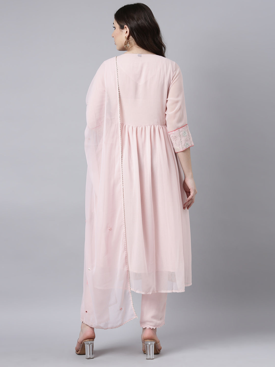 Neerus Pink georgette printed suit set - side view
