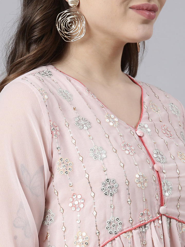 Neerus Pink georgette printed suit set - detail view 1