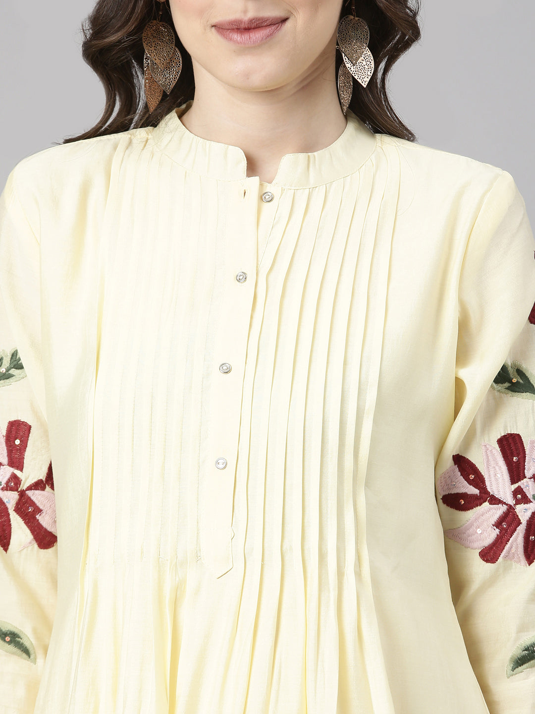 Neerus Yellow Embroidered Straight Kurta and Trousers