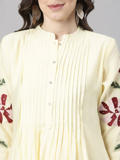 Neerus Yellow Embroidered Straight Kurta and Trousers