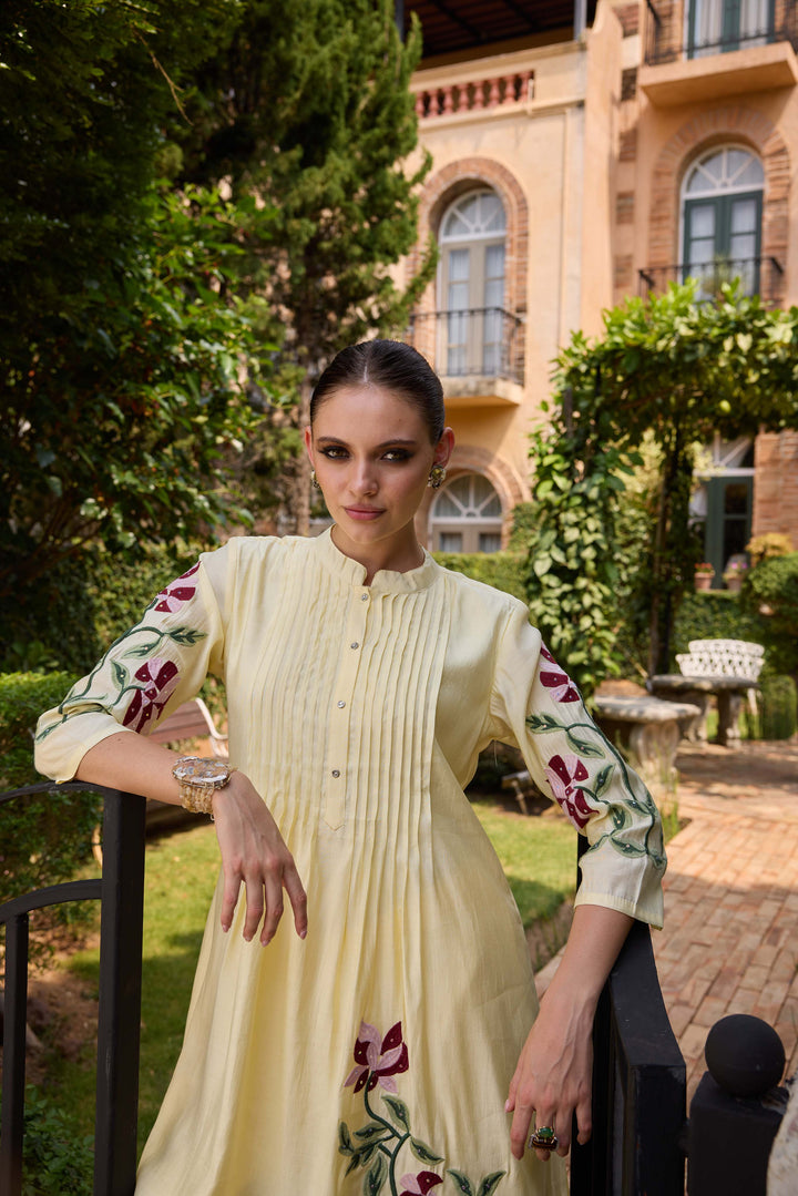 Neerus Yellow Embroidered Straight Kurta and Trousers