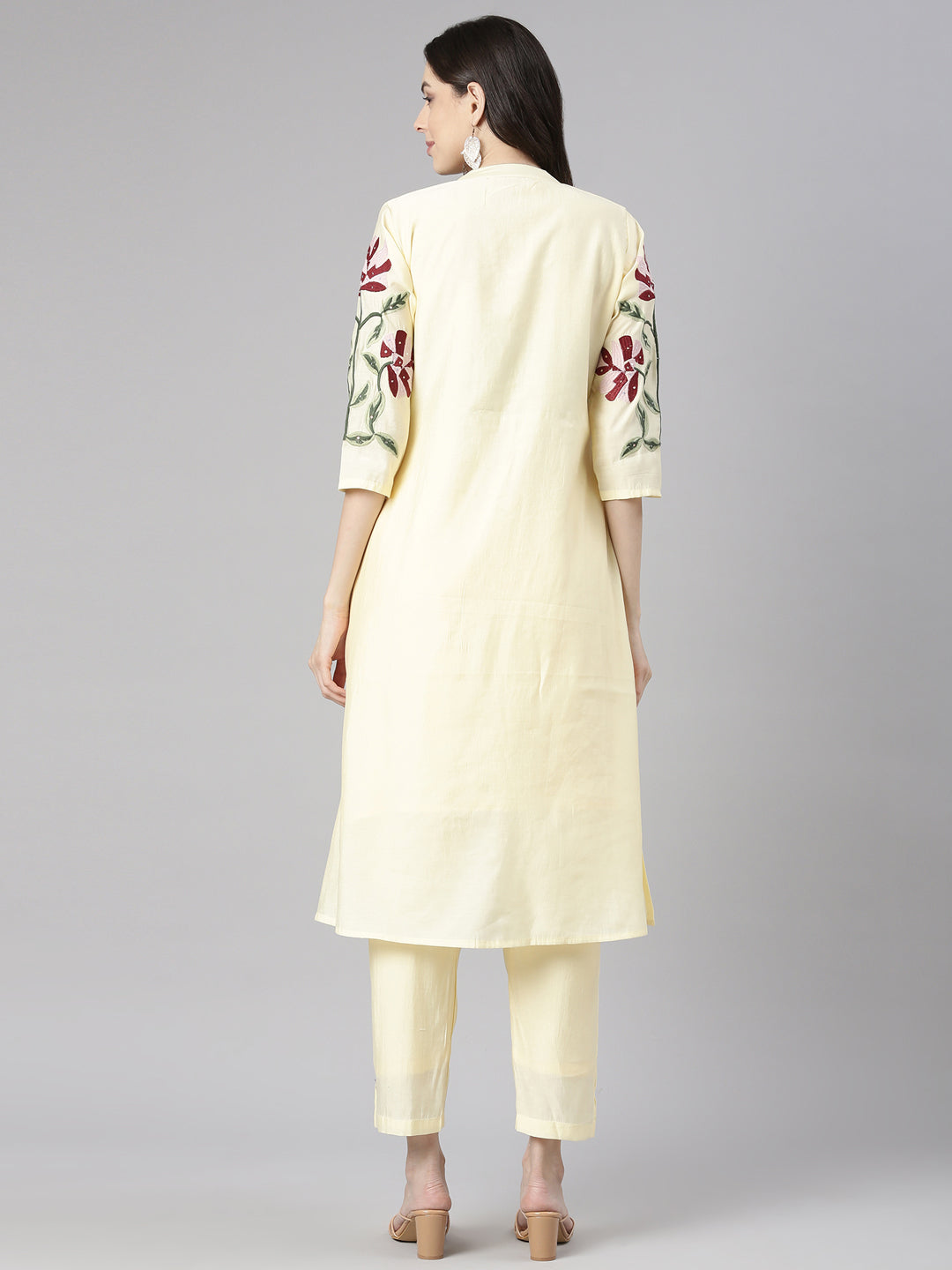 Neerus Yellow Embroidered Straight Kurta and Trousers