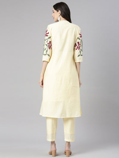 Neerus Yellow Embroidered Straight Kurta and Trousers