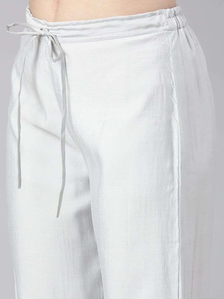 Neerus Grey Embroidered Straight Kurta and Trousers