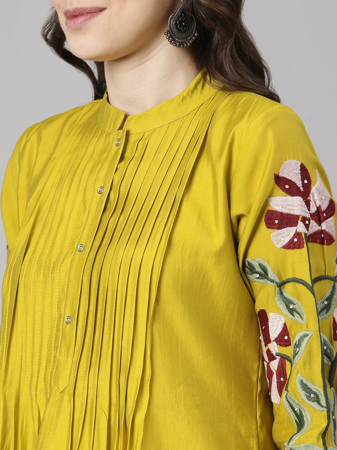 Neerus Mustard Embroidered Straight Kurta and Trousers