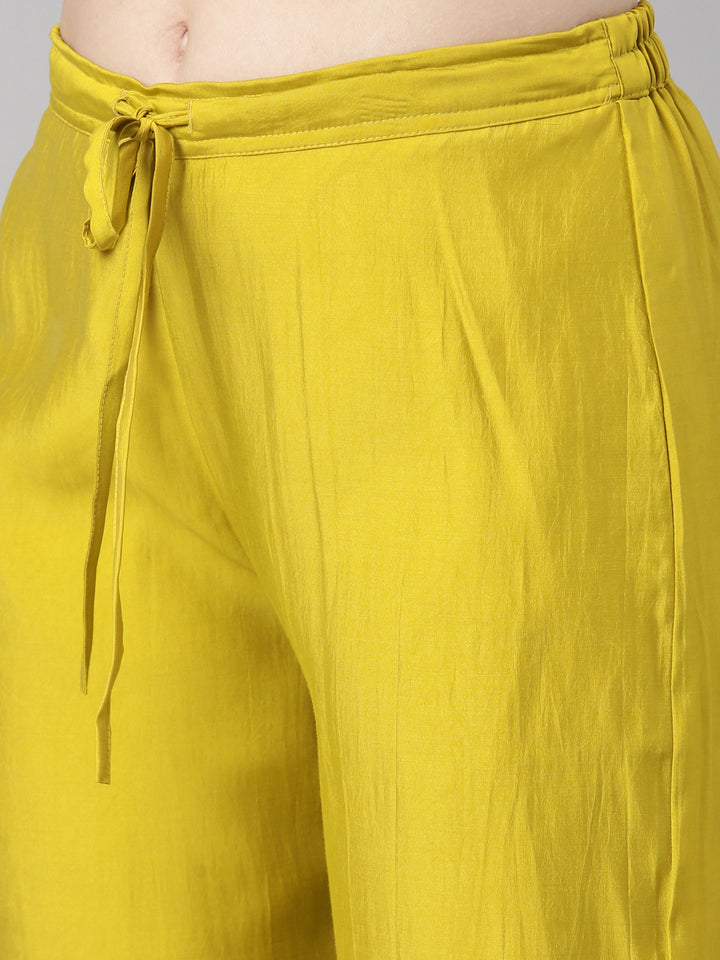 Neerus Mustard Embroidered Straight Kurta and Trousers
